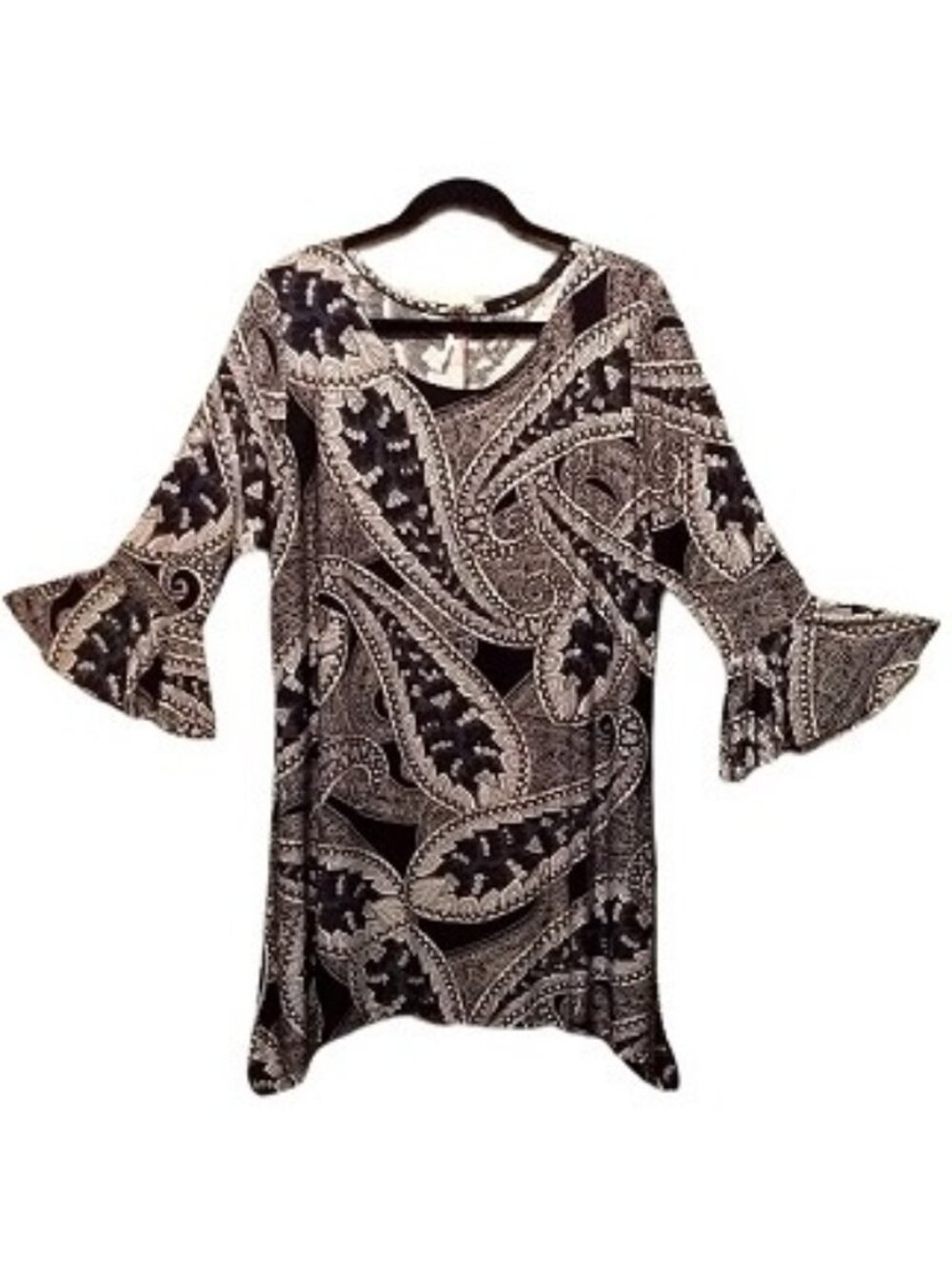 Flirty Pink brand Black White Paisley Ruffled Sleeve Tunic Size 2X